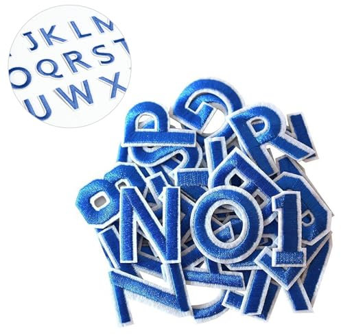 72PCS Iron on Letters and Numbers Patches, Embroidered Patches Letters A-Z Numbers 0-9 Applique, Embroidered Cotton Material for Clothes, Dress, Hat, Socks, Jeans, DIY Accessories (Blue)