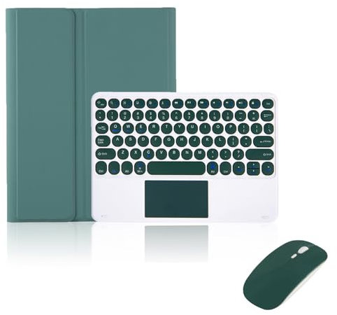 Español Ñ Teclado y Funda iPad 9,7 Pulgadas con Touchpad, QWERTY Teclado Bluetooth Inalámbrico Desmontable para iPad 6.ª/5.ª Gen-2018/2017, iPad Air2/Air1, iPad Pro 9.7 con Ratón, Verde Oscuro-B