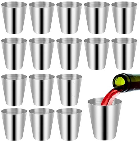 16 Stück Edelstahl Becher, Schnapsbecher, Stanley Flachmann, Camping Becher, Schnapsgläser, Flachmann Shotbecher Tragbar Metallbecher für Outdoor Urlaub (30ml)