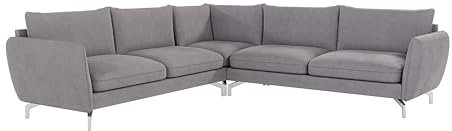 S-Style Möbel Ecksofa Eckcouch Sofa Couch Mit Kissen 276 x 276 x 87 cm Mikrofaser Metallbeine Verchromt Freistehend Bellano Grau