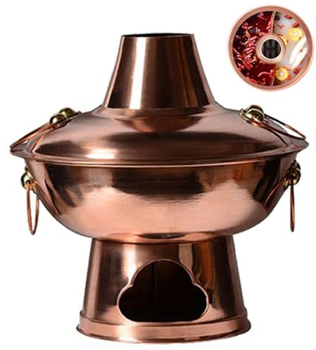 NHDVDVAV Pentola Calda Cinese in Rame, Pentola Shabu in Rame Rosso Vintage per La Casa, Tradizionale Pentola Calda a Carbone per Cene di Famiglia e Campeggio di Agnello in Stufato,32cm/12.6in