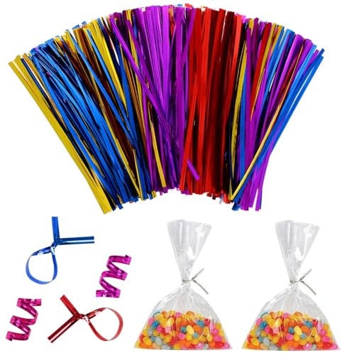 Navoys Pack of 600 Metallic Twist Ties - 16cm Gift Wrapping Ties, Multicoloured Wire Ties, Gift Wrapping Foil Twists for Coffee, Candy, Bakery and Much More