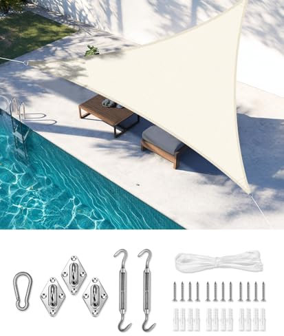 LOVE STORY Toldo Vela de Sombra 5x5x5m con Kit de Montaje Triangular Crema Toldos,Toldo de Tela Sombra Curvada,Transpirable Permeable (HDPE) con Protección 95% UV para Patio Exterior, Porche, Jardín