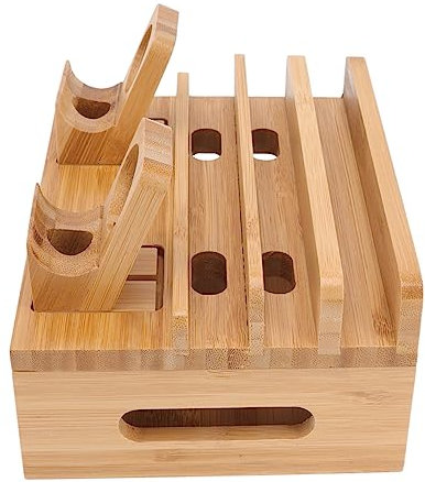 Stazione di Ricarica in Bambù Cartello Multifunzione a 5 Porte, con Tappetino Antiscivolo, per Telefoni Tablet Orologi Elettronica (Colore originale)