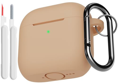 KOKOKA Funda de Silicona Compatible con AirPods 4.ª Generación con Kit de Limpiador, Anti-rasguños, Anti-Polvo, Funda Case Silicona para AirPods 4 2024 con Mosquetón, LED Frontal Visible, Milk Tea