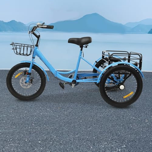 Hanmorfarbi 20 Zoll 7-Gang Faltbares Dreirad für Erwachsene, 3 Rad Fahrrad mit Front/Rück Körbe,Scheibenbremse & Trommelbremse,Höhenverstellbares Cityräder 130kg Tragfähiges