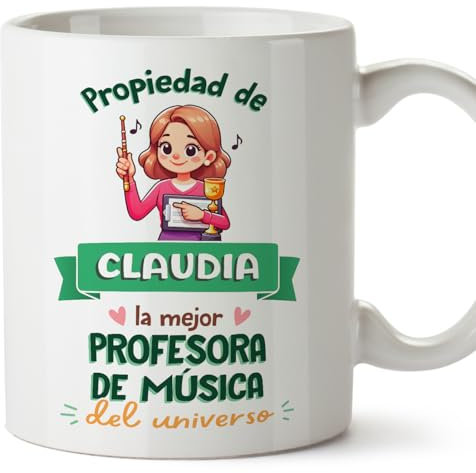 MUGFFINS Tazas Personalizadas para PROFESORA DE MÚSICA mujer - En Español - Propiedad de - 11 oz / 330 ml - Regalo Personalizable original y divertido