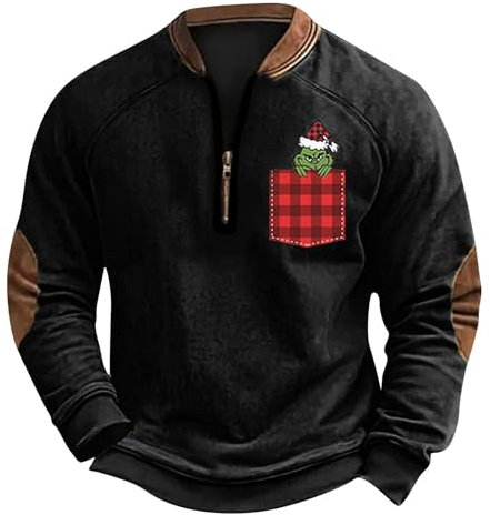 𝑮𝒓𝒊𝒏𝒄𝒉 Pullover Herren Weihnachtsdruck Lustig Weihnachtspullover Rundhals Henley Shirt Ugly Christmas Sweater Weihnachtspulli Langarm Sweatshirt 𝑮𝒓𝒊𝒏𝒄𝒉 Kostüm(#05 Black,4XL)