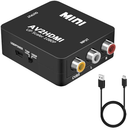 Adaptateur RCA vers HDMI, Convertisseur AV vers HDMI, Audio Vidéo Mini CVBS vers HDMI 1080P, Compatible avec Les Consoles Xbox 360 PS2 PS3 WII N64 pour la Connexion à des Téléviseurs HD et Moniteurs