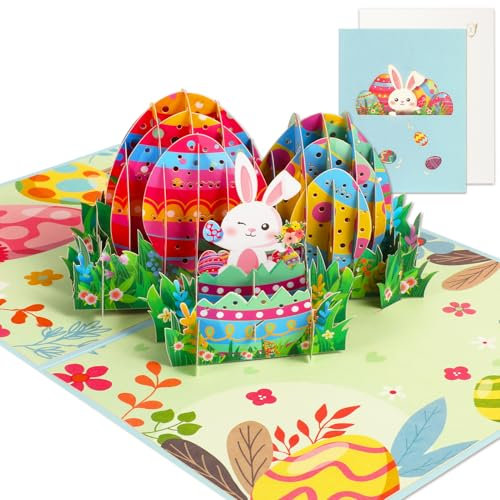 HOWAF Osterkarten 3D Pop Up Karte, Lustige Osterkarten mit Umschlag 3D Osterkarten Pop Up Frohe Ostern Karte Osterhase Ostereier Karte Ostern zum Aufklappen für Kinder Familie Freunde Ostergeschenke