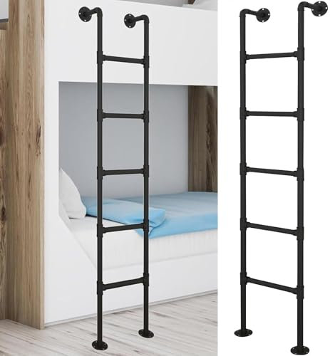 KHLMSRXJ 47 52 55 59 63 Inch Tall Loft Ladder, Industrial Iron Pipe Bunk Bed Ladder Emergency Fire Climbing Ladder Wall Mounted Metal Step Ladder for Dorm,Library,Deck,RV(128cm/50in)