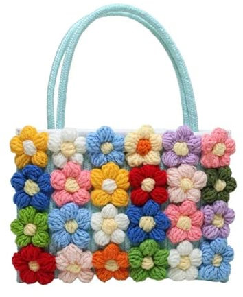 JOPOYOCO Gewebte Damen-Umhängetasche, florale Clutch, große Kapazität, magnetische Schnalle, Blumen-Geldbörse, gehäkelt, Crossbody-Tasche für Freizeit, Alltag, Partys, Abschlussball (Rechteckig Grün)