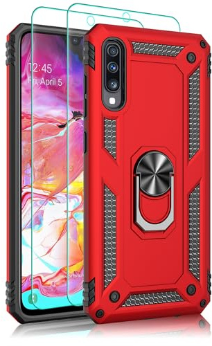 Handyhülle für Samsung Galaxy A70 & Galaxy A70S Hülle: 14 Fuß Fallschutz nach Militärstandard Hülle mit Schutzfolie,360° Metall Ring Ständer,Stoßfest/Kratzfest/Fallsicher Hülle für A70/A70S-Rot