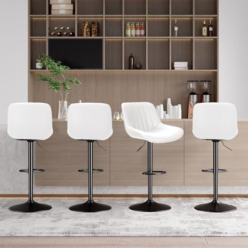 Hawthyhome Barhocker 4er Set, Barstuhl Höhenverstellbar mit Rückenlehne, 360° Drehbar, Kunstleder, für Esszimmer Heimbar Kücheninsel, 4 Hocker, Weiß