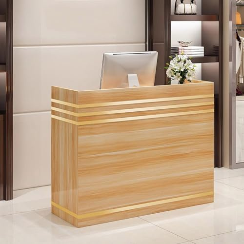 Generisch Empfangstresen, Holz-Theke für Kasse & Einzelhandel, Rezeption mit 2 verschließbaren Schubladen, goldene Zierleisten, für Büro Boutique Spa (Braun)