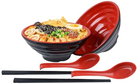 Yuedefly 2 pcs Ramen Bowls,1200ml Japanese Style Noodle Soup Bowls with Spoon and Chopsticks for Pasta Udon Pho Asian Noodles(8 inch)