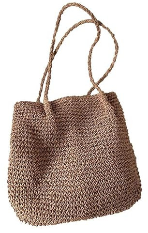 MOISTRI Sac à main fait à la main sac à bandoulière en paille pour les femmes fourre-tout tissé chic d’été Sac à main à bandoulière de plage avec poignées Marron