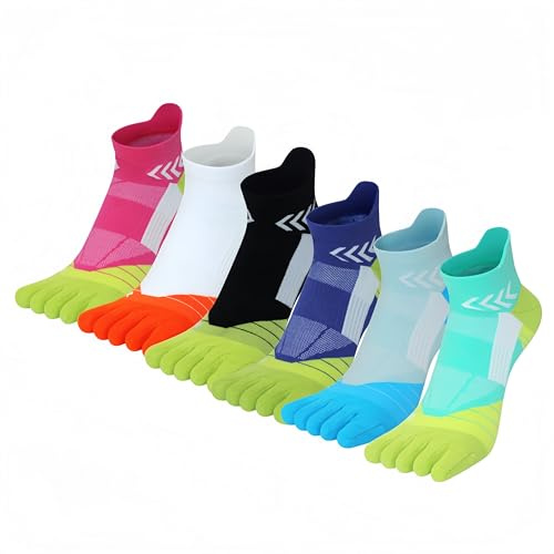 DOLAFO Calcetines con Dedos Deporte Hombre Transpirables Algodon Calcetines Tobilleros 5 Dedos Cortos Hombre para Running 6 Pares