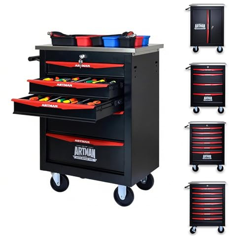 ELIHGTBY Werkzeugwagen leer 5 Schubladen Rollen Schwerlast-Design Schwarz | ELIHGTBY Werkzeugwagen leer 5 Schubladen Rollen Schwerlast Schwarz Zentralverschluss für Garage/Werkstatt