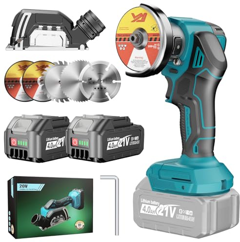 Yofuly Mini Akku Winkelschleifer Kompatibel mit Maa-kita 18V Akku, Akku Flex mit 2×4.0Ah Batterien, 76mm 19500RPM Trennschleifer mit 5 Trennscheiben & Staubschutzhaube zum Schneiden