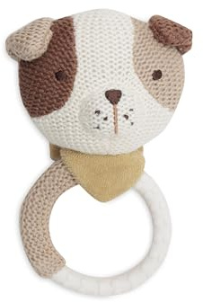 Jollein Baby Teething Ring – Mick – Teething Aid for Babies – BPA-Free – Knitted Dog Head – Silicone Teething Ring – Baby Toy – Teething Aid for Teething Pain
