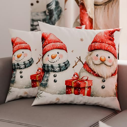 Petti Italian Artisans – Paar 60 x 60 cm Mikrofaser-Kissenbezüge, Weihnachtsdeko-Kissen für Schlafzimmer, Sofa, Wohnzimmer, 2er-Set Kissenbezüge, Schneemann-Kissenbezug 02