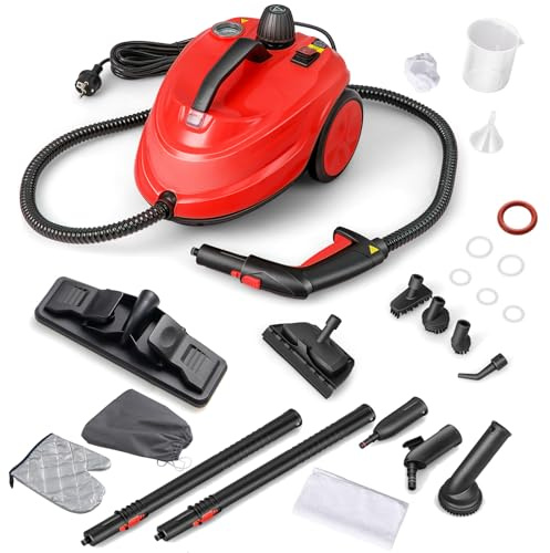 HOMFME 2000W Steam Cleaner, Handheld Steam Mop with 1.8L Tank and 13/15 Accessories, Multi-Purpose Cleaning Steamer Machine for Carpets Floors Autos Autos Windows Cars (Red)