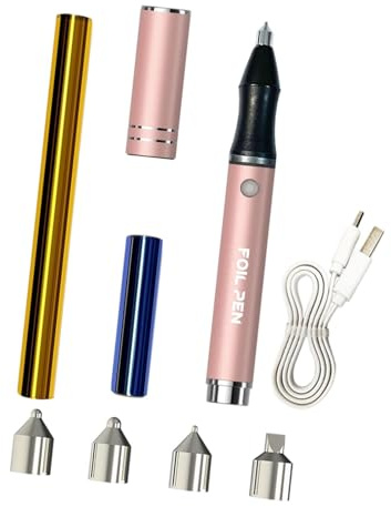 HHRJNUST USB Heißfolienstift, Heißprägestempelstift, Wiederaufladbar, Vielseitig Einsetzbar, mit 4 Spitzen, Scrapbooking Werkzeugset Zum Prägen, Rosa
