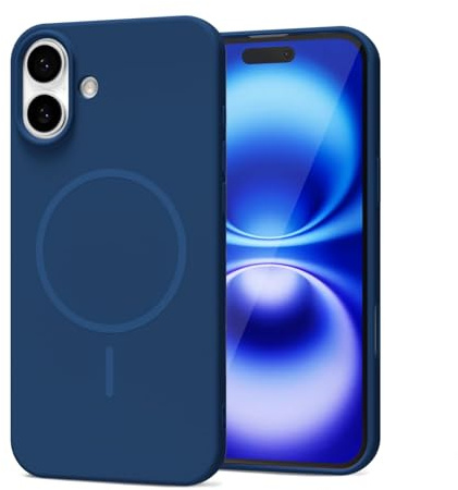 LoeoeL Magnetic Phone Case for iPhone 16 Case Silicone Compatible with MagSafe, Cute Slim Thin Mag Safe Phone Cover for Women, Girly Aesthetic Soft Rubber Gel Mag Safecase, Navy Blue