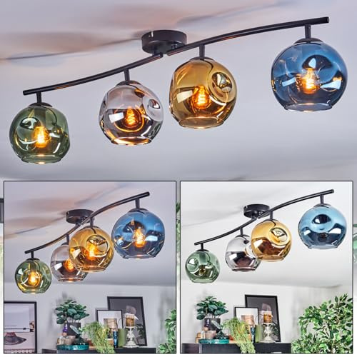 HOFSTEIN Deckenleuchte Ripoll, 4-flammige Deckenlampe aus Metall/Glas in Schwarz/Blau/Grün/Gold/Chrom/Rauch, moderne Leuchte im Retro/Vintage-Design (Schirme Ø 15cm), E14, Esszimmer, Küche, Wohnzimmer