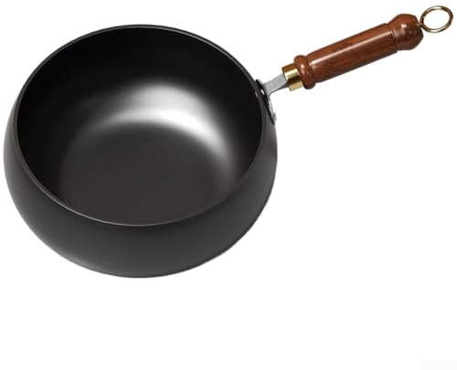 Aprilsunnyzone Handgeschmiedeter dicker Eisen-Wok, 24 cm, nicht beschichtet, mit Glasdeckel für Gas (A)