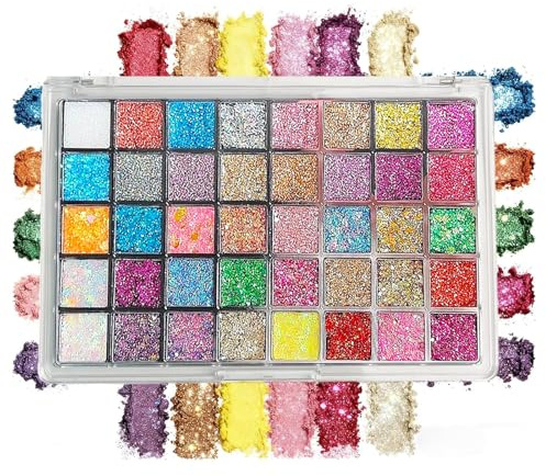 Palette di Ombretti Glitterati a 40 Colori, Ombretti Metallici con Paillettes, Palette di Trucco per Viso e Corpo, Ultra Glamour per Gli Occhi, a Lunga Durata e Impermeabile