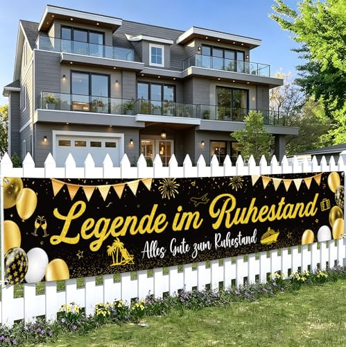 Afritee Ruhestand Deko Banner, Alles Gute Zum Ruhestand Deko Banner Girlande Schwarz Gold, Abschiedsfeier Legende Im Rente Party Renteneintritt Rentner Frauen Mann 40 × 210cm