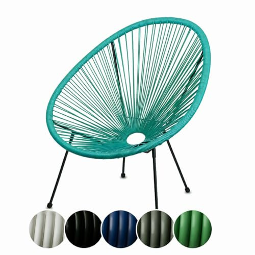 sunnypillow Acapulco Gartenstuhl - gemütlicher Loungesessel für Wohnzimmer, Terrasse, Garten, Balkon Sessel Stuhl - Korbsessel Gartensessel im Retro Design - Outdoor/Indoor - Türkis