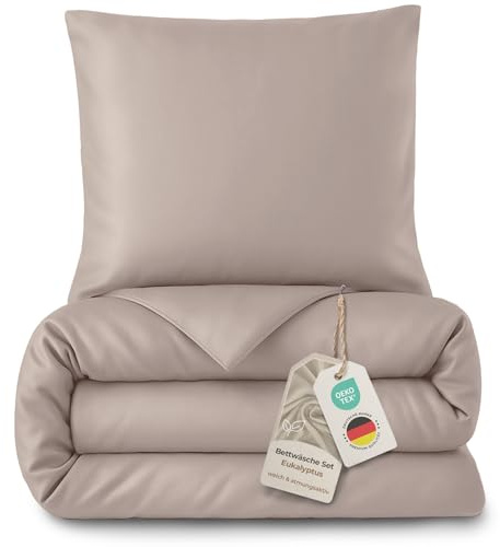 LAYNENBURG Premium Lyocell Bettwäsche in 155x220 + Kissenbezug 80x80 cm - 100% Lyocell Tencel aus u.a Eukalyptus – Oeko-TEX 100 - kühlende Sommer-Bettwäsche mit Reißverschluss(Taupe)