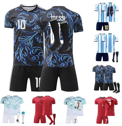2026 Fußballtrikot Set Jungen Herren Nummer 7/10, Heim Auswärtstrikot mit T-Shirt Shorts Socken, Atmungsaktiver Trainingsanzug für Fussball Geschenke Kinder Erwachsene