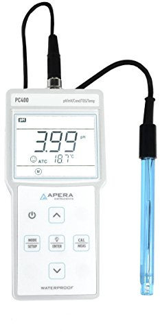 Apera Instruments PC400 Multiparameter-Messgerät mit Digitalanzeige | Tragbar; misst pH, Leitfähigkeit (EC), TDS und Temperatur; ±0,01 ±1 digit; 1- bis 3-Punkt-Kalibrierung; ATC 0 bis 100 °C