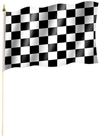 Stockflagge ZIELFLAGGE/AUTORENNEN/START ZIEL/RENNEN Flagge/Fahne ca. 30 x 45 cm mit ca. 60cm Stab/Stock in Weiß, Schwarz, Polyester, wetterbeständig für Autorennensportler, Teams und Organisatoren