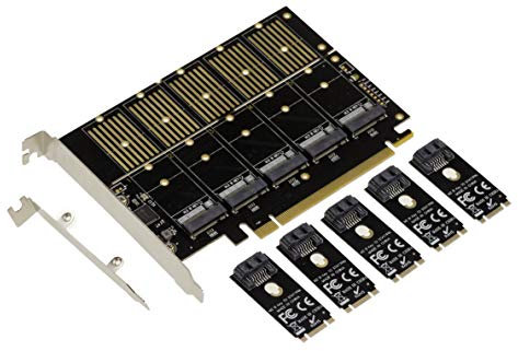 KALEA-INFORMATIQUE Carte contrôleur PCIe 3.1 x16 pour 5 SSD M2 (M.2 NGFF B Key ou B+M Key SATA) ou disques durs SATA. High Low Profile avec Chipset JMB585