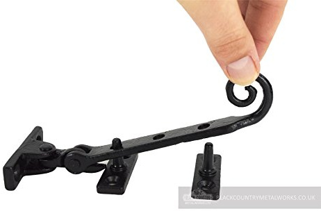 Black Iron Window Casement Stay with Monkey Tail Design - 6 Length