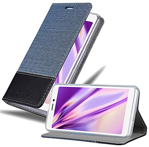 Cadorabo Hülle kompatibel mit WIKO Jerry 3 aus Premium Jeans und Kunst Leder Flip Klappbare Stoßfeste Magnetische [Standfunktion] [Kartenfächern] Cover Hülle für WIKO Jerry 3 Tasche in Blau