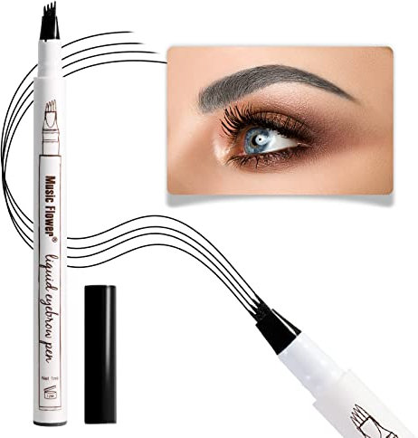 Music Flower Lapiz Cejas, Lápiz de Cejas Líquido, 4 puntas lápiz cejas impermeable, Larga duración a prueba de manchas, lapiz cejas microblading, Negro