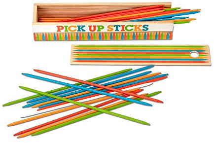 Melissa & Doug Wooden Pick-Up Sticks Tabletop Game with 41 Colorful Woodenpiece in Wooden Storage Box