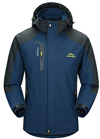 donhobo Herren Übergangsjacke Regenjacke Atmungsaktiv Wasserdicht Winddichte Funktionsjacke Outdoor Softshell Mantel Freizeitjacke mit Kapuze (Marine, XL)