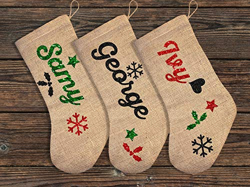 Glitter Iron on name transfer for Christmas stockings | Personalised name decals for Christmas gifts and stockings