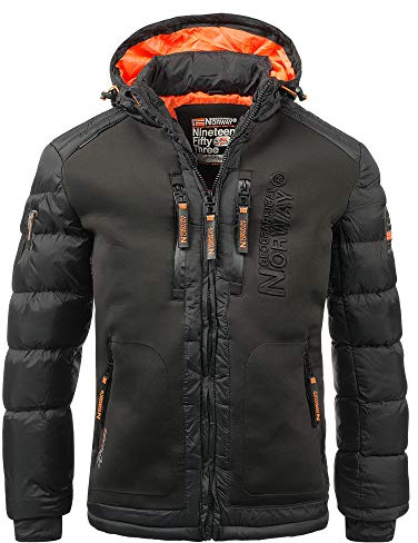 Geographical Norway IMS Production Chaqueta acolchada de invierno para hombre, con capucha, forrada y cálida. Anorak de exterior, para esquí y snowboard. Para invierno y otoño, tallas S-7XL, Negro ,