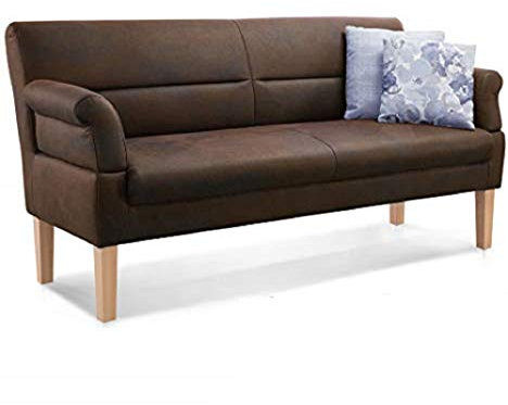 CAVADORE 2,5-Sitzer Kira / Sitzbank für Küche, Esszimmer oder Wohnküche in Lederoptik / Inkl. Armteilverstellung und Federkern / 168 x 94 x 81 / Hochwertiges Mikrofaser: Braun