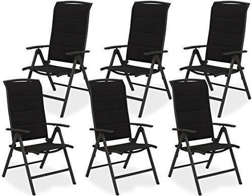 BRUBAKER 6er Set Gartenstühle Milano - Gepolsterte Klappstühle - 8-Fach verstellbare Rückenlehnen - Stühle aus Aluminium - Wetterfest - Anthrazit