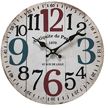 Rebecca Mobili Reloj Colgante, Relojes De Diseño Vintage, Madera MDF, Blanco Negro Rojo Azul, Cocina Sala, Idea De Regalo - Medidas: 33.8 x 33.8 x 4 cm (AxANxFON) - Art. RE6467