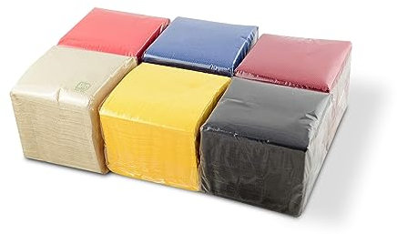 Hostelnovo 600 Stück Papierservietten - Gelb, Rot, Marineblau, Bordeaux, Schwarz und Natur - Spezial Cocktail - 10x10 cm